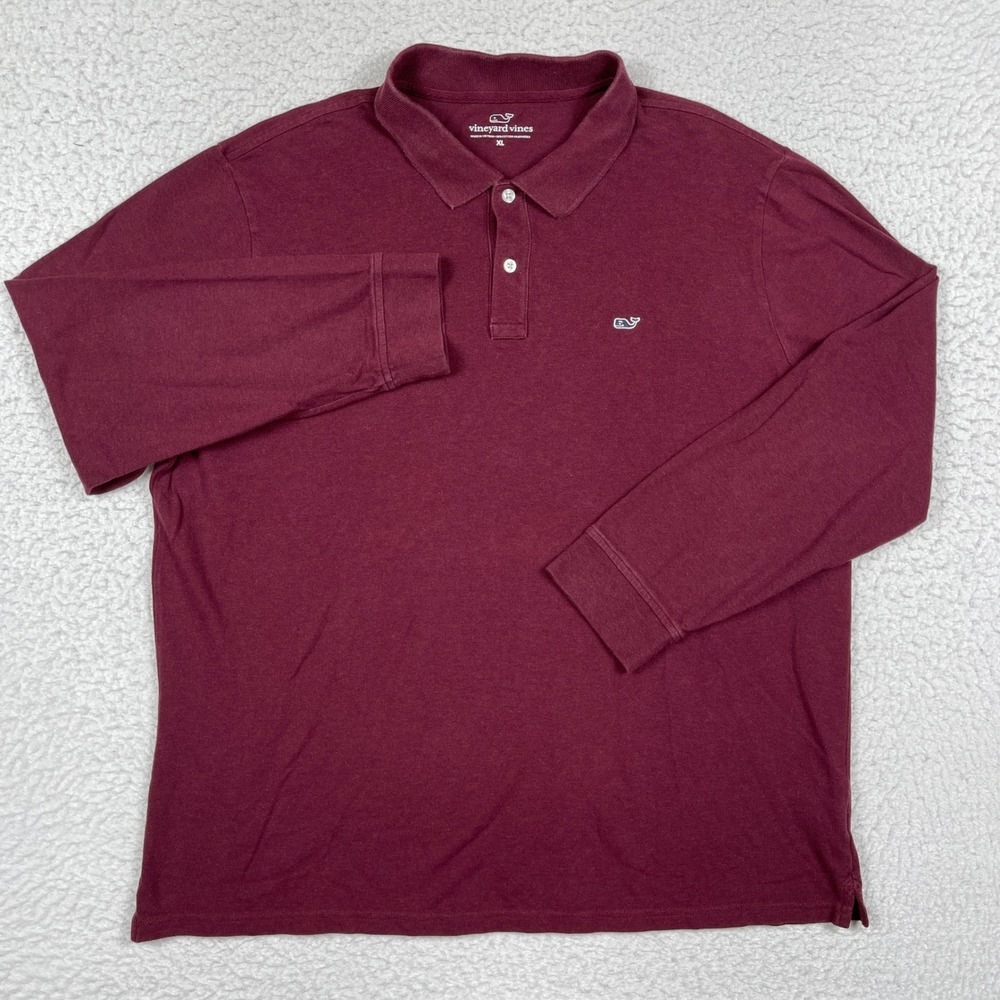 Vineyard Vines Polo Shirt Mens XL Burgundy Long Sleeve Whale Logo Preppy Classic